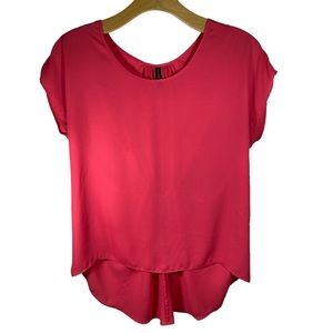 MASSINI Drop-Back Sheer Top with Cinch Bow Gathered Back Detail